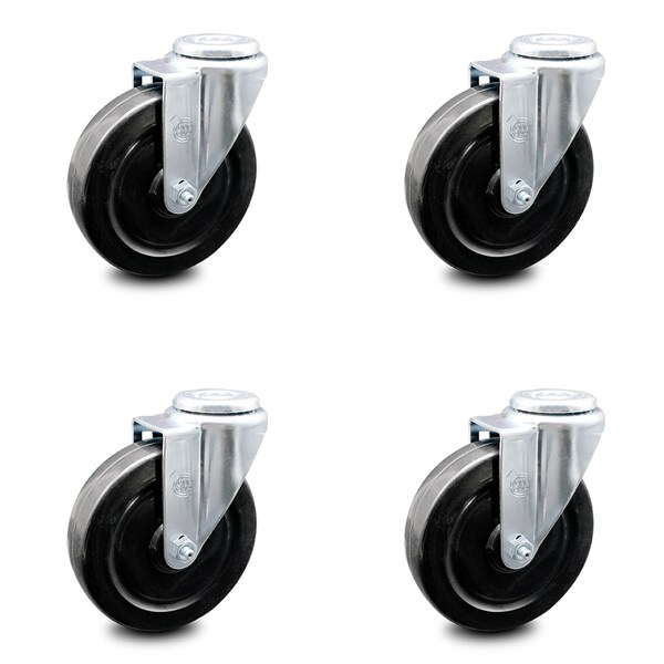 5 Inch Hard Rubber Wheel Swivel Bolt Hole Caster Set